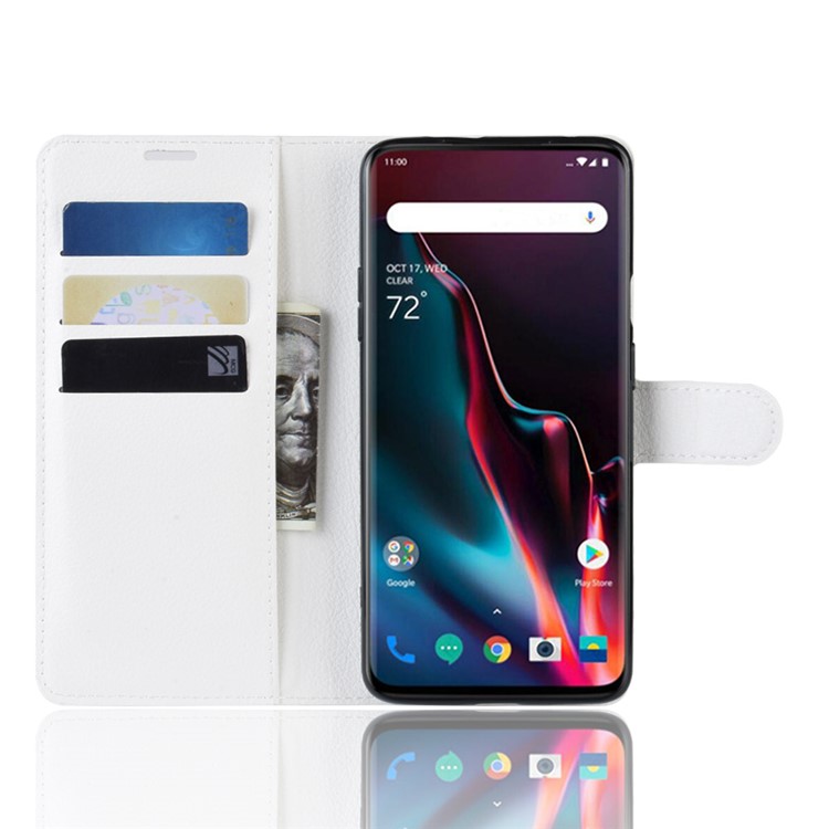 Funda De Cuero Para Móvil Con Soporte De Billetera De Textura Litchi Para Oneplus 7 - Blanco-4