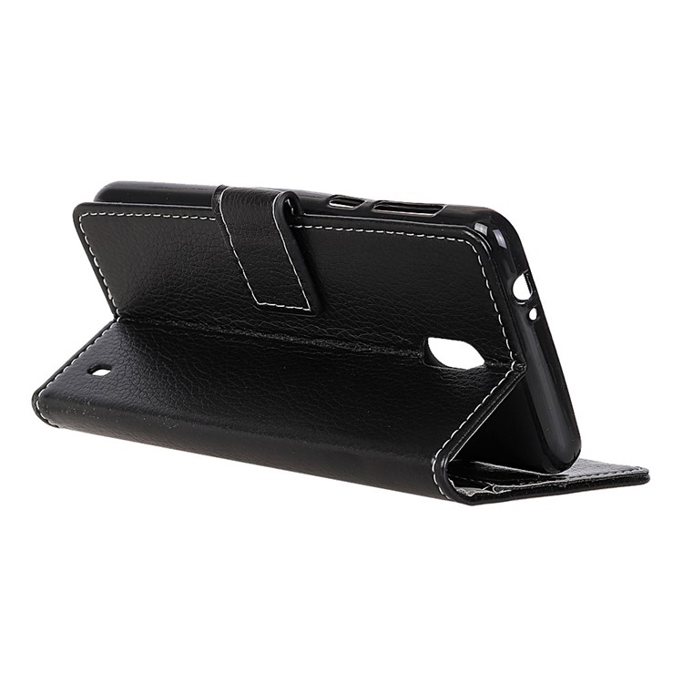 Litchi Grain PU Leather Protective Case with Wallet Stand for Nokia 1 Plus - Black-3