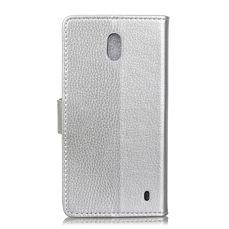 Litchi Grain PU Leather Protective Case with Wallet Stand for Nokia 1 Plus - Silver-8