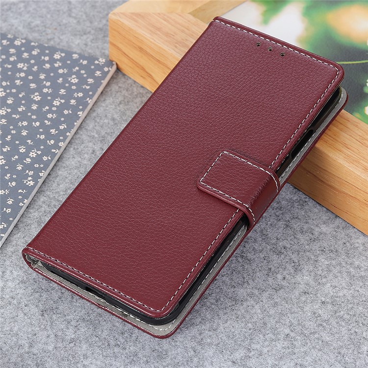 Litchi Grain PU Leather Protective Case with Wallet Stand for Nokia 1 Plus - Brown-1