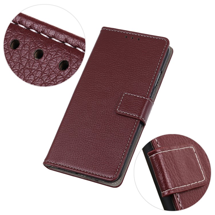 Litchi Grain PU Leather Protective Case with Wallet Stand for Nokia 1 Plus - Brown-6