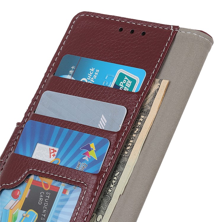 Litchi Grain PU Leather Protective Case with Wallet Stand for Nokia 1 Plus - Brown-7