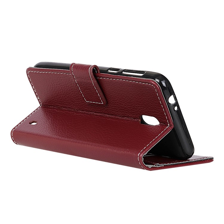 Litchi Grain PU Leather Protective Case with Wallet Stand for Nokia 1 Plus - Brown-9