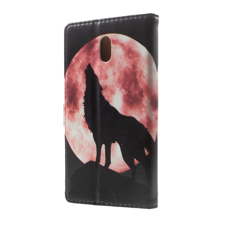Pattern Printing Wallet Leather Stand Case for Nokia 3 - Wolf Howling at the Moon-3