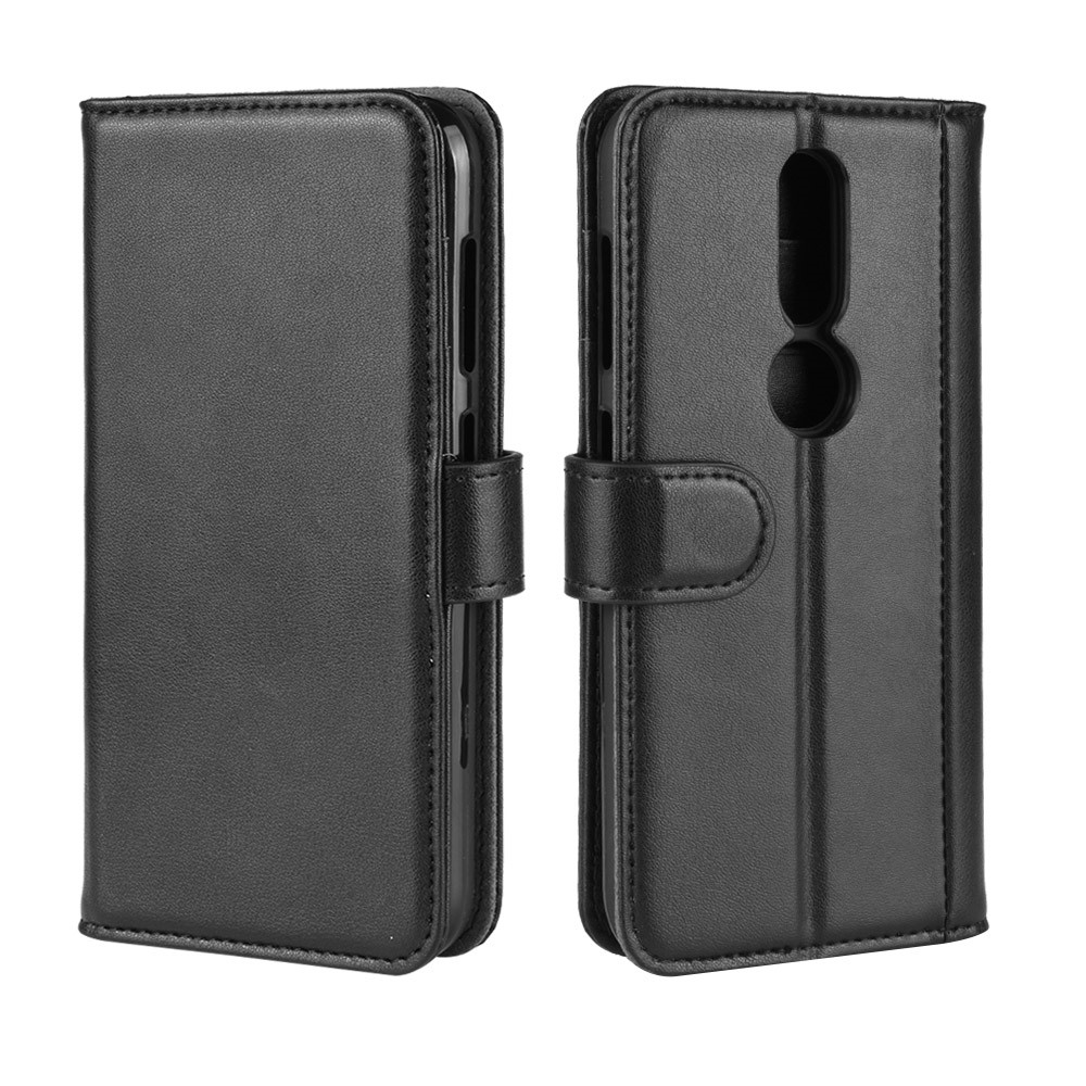 Split Leather Mobile Case with Wallet Stand for Nokia 4.2 - Black