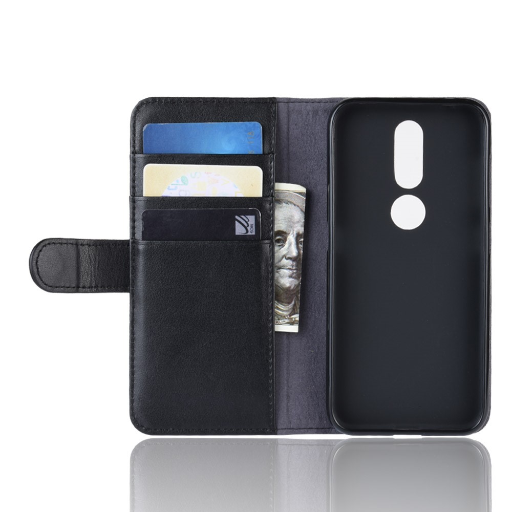 Split Leather Mobile Case with Wallet Stand for Nokia 4.2 - Black