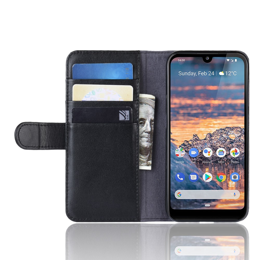 Split Leather Mobile Case with Wallet Stand for Nokia 4.2 - Black