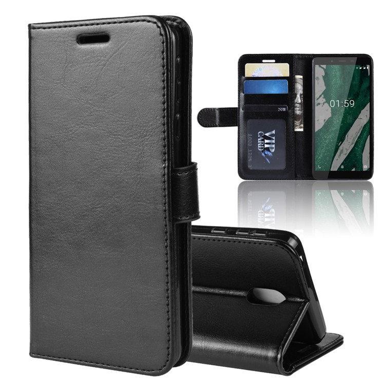 Crazy Horse PU Leather Stand Wallet Flip Case for Nokia 1 Plus - Black-1