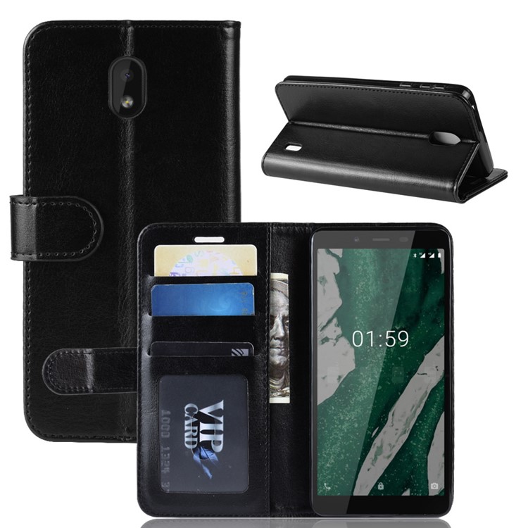 Crazy Horse PU Leather Stand Wallet Flip Case for Nokia 1 Plus - Black-8