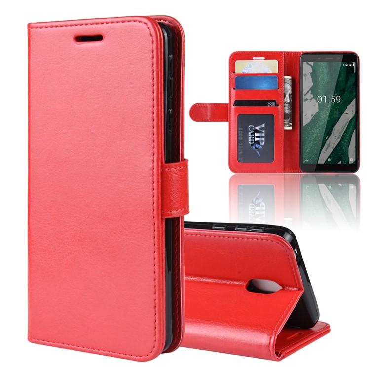 Crazy Horse PU Leather Stand Wallet Flip Case for Nokia 1 Plus - Red-1