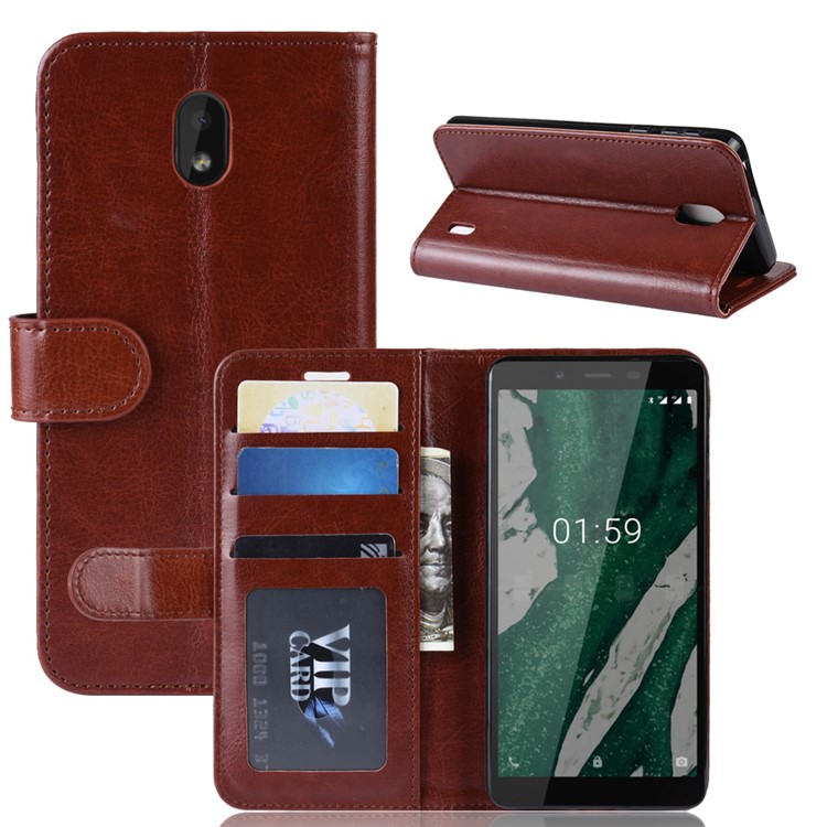 Crazy Horse PU Leather Stand Wallet Flip Case for Nokia 1 Plus - Brown-8