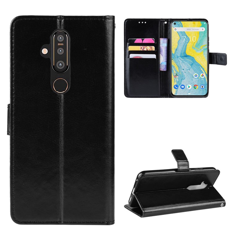 Crazy Horse Leather Stand Wallet Case for Nokia X71 / 8.1 Plus - Black-1