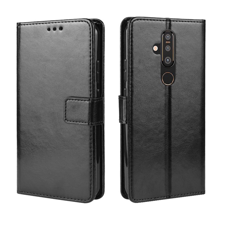 Crazy Horse Leather Stand Wallet Case for Nokia X71 / 8.1 Plus - Black-2