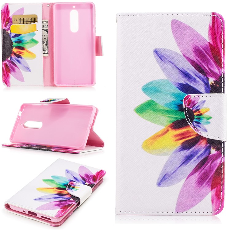 Pattern Printing Leather Wallet Case Cover para Nokia 5 - colorido pétalas-1