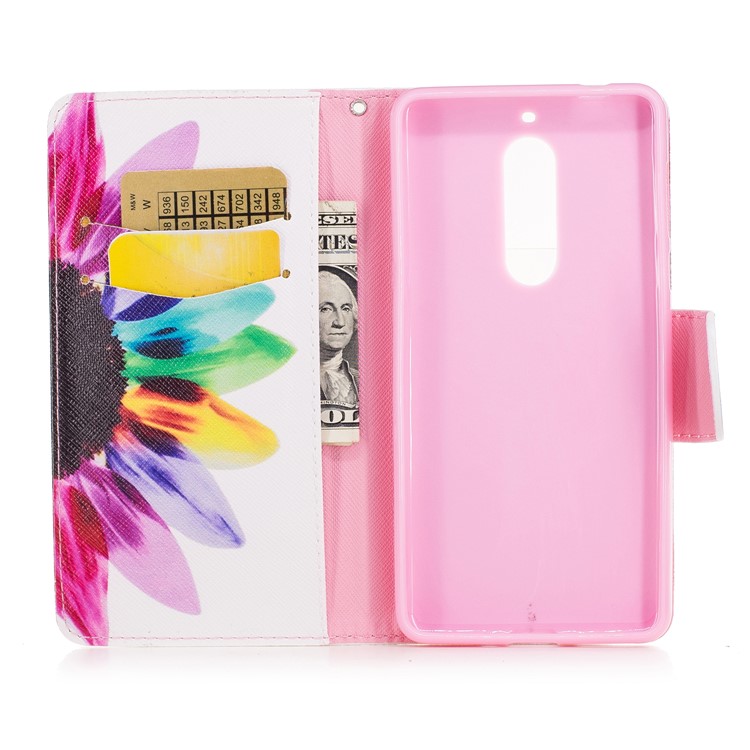 Pattern Printing Leather Wallet Case Cover para Nokia 5 - colorido pétalas-8