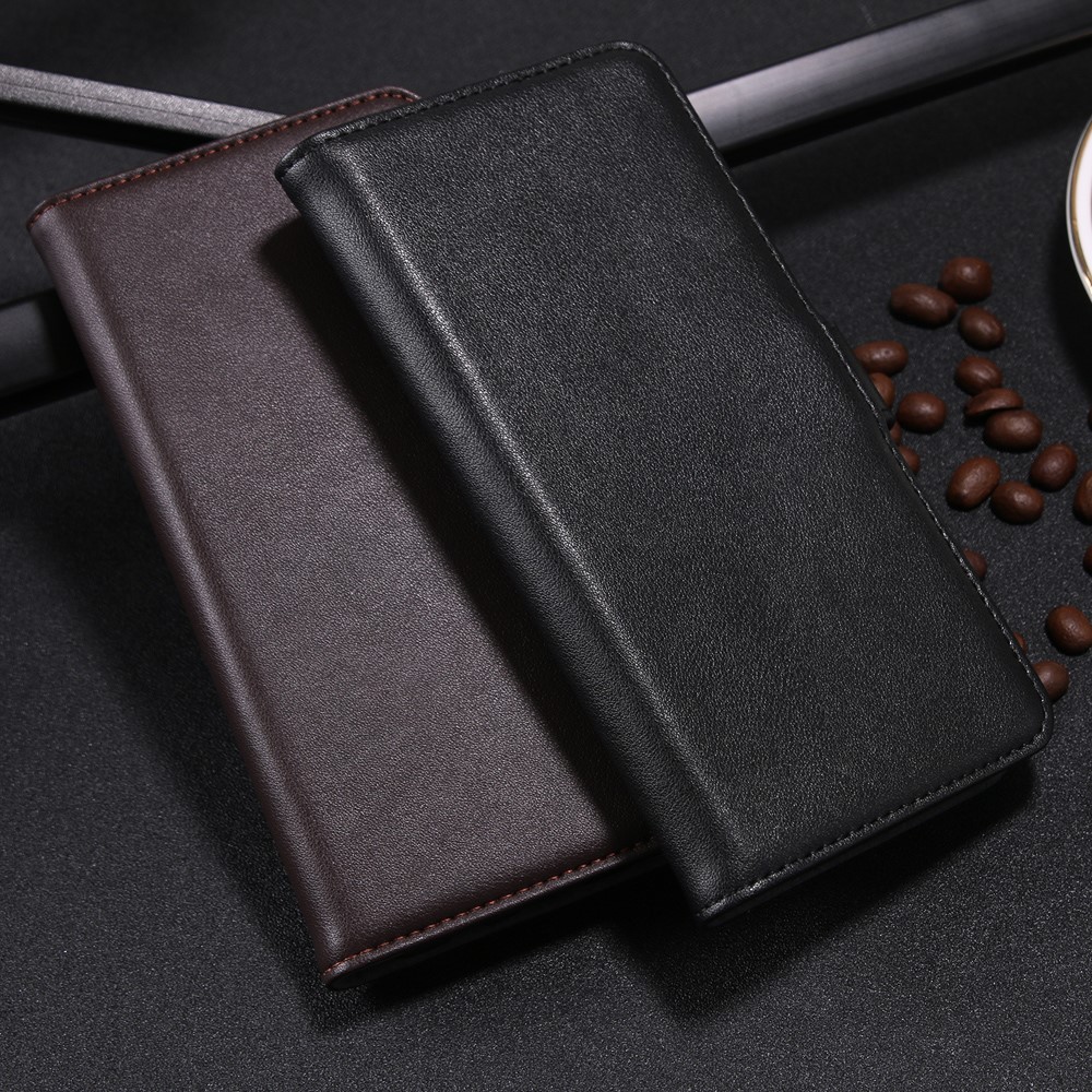 Genuine Split Leather Wallet Phone Case with Stand for Nokia 6 - Black-10