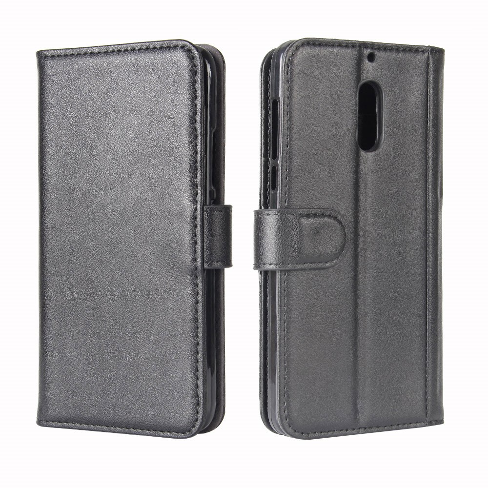 Genuine Split Leather Wallet Phone Case with Stand for Nokia 6 - Black-8