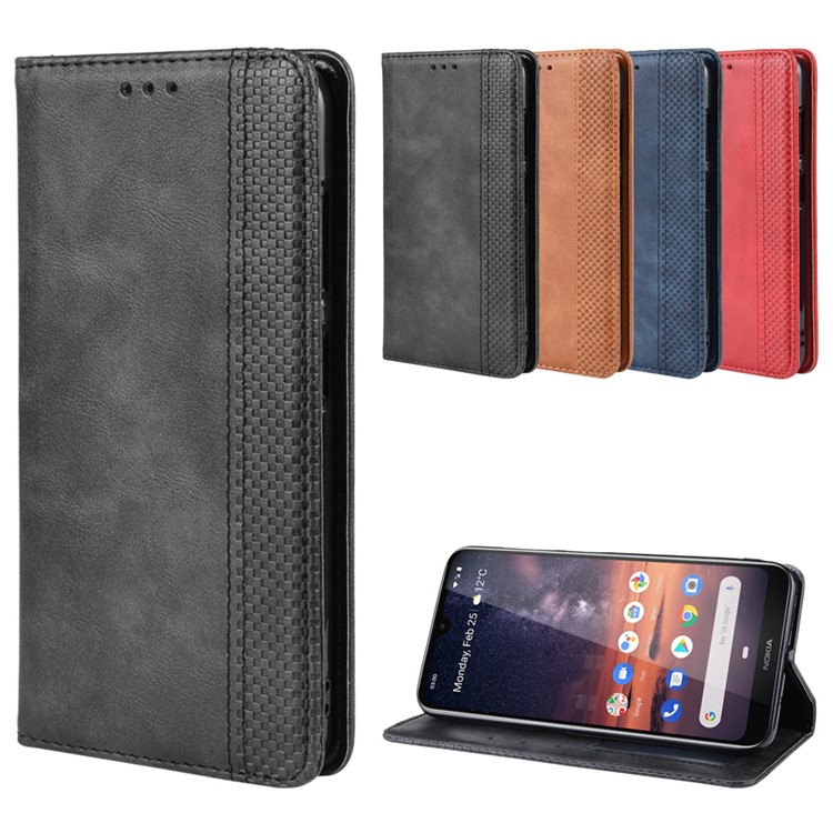 Auto-absorbed Vintage Leather Wallet Stand Shell for Nokia 3.2 - Black-11