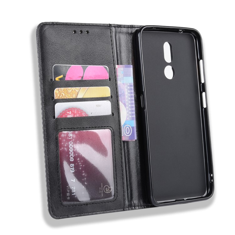 Auto-absorbed Vintage Leather Wallet Stand Shell for Nokia 3.2 - Black-4