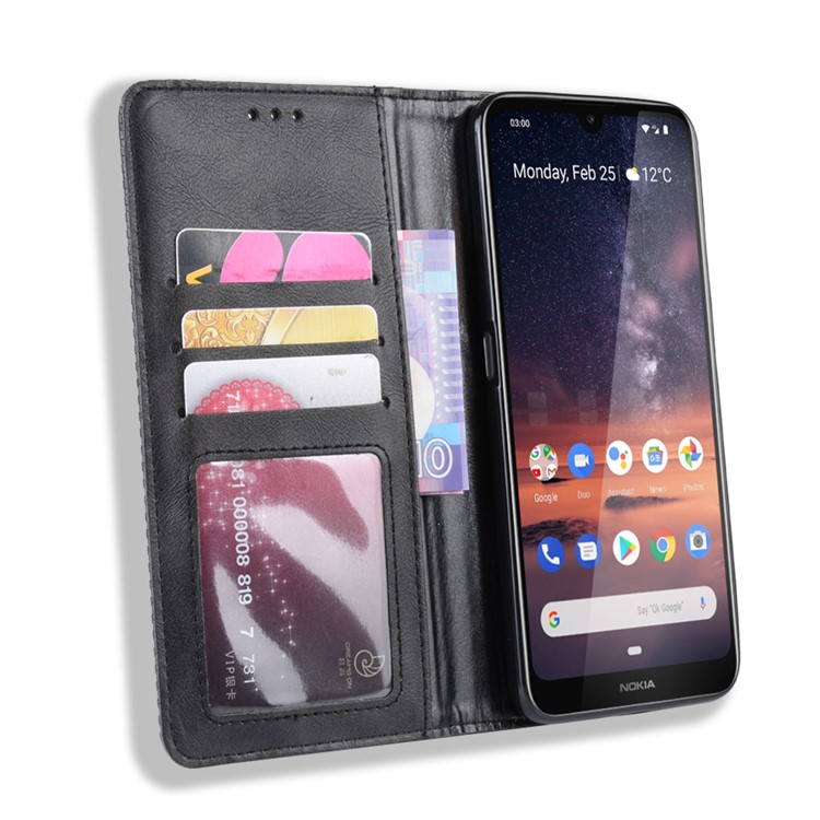 Auto-absorbed Vintage Leather Wallet Stand Shell for Nokia 3.2 - Black-5