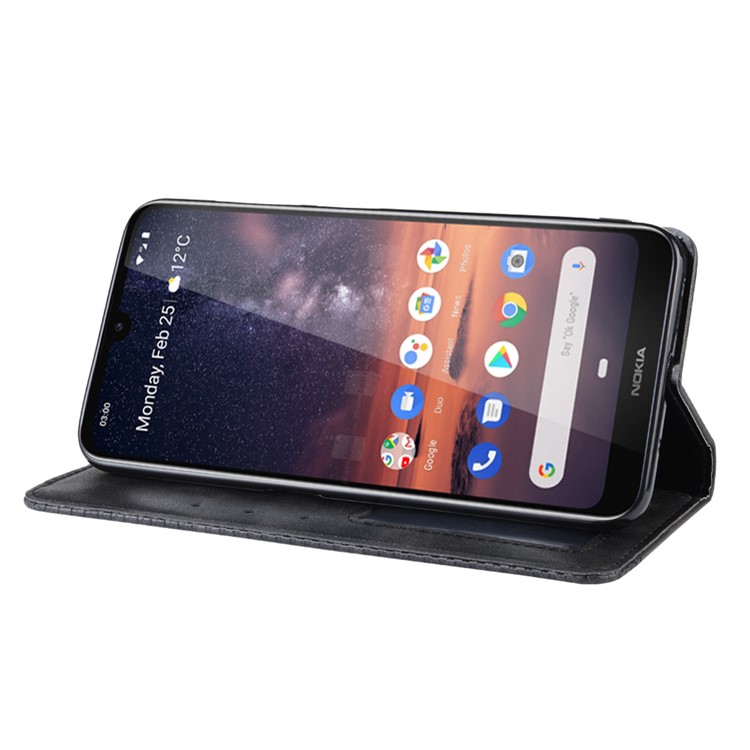 Auto-absorbed Vintage Leather Wallet Stand Shell for Nokia 3.2 - Black-6