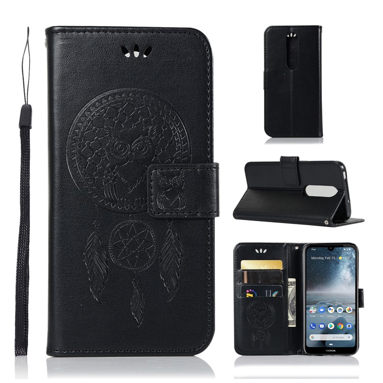 Imprint Dream Catcher Owl Leather Wallet Stand Cover for Nokia 4.2 - Black-1