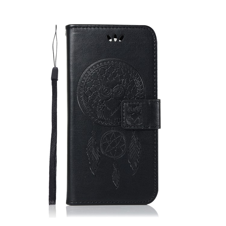 Imprint Dream Catcher Owl Leather Wallet Stand Cover for Nokia 4.2 - Black-2