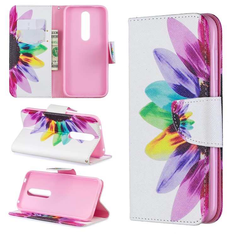 Padrão De Impressão PU Carteira De Couro Suporte Tampa Flip Para Nokia 4.2 - Padrão De Pétalas-1