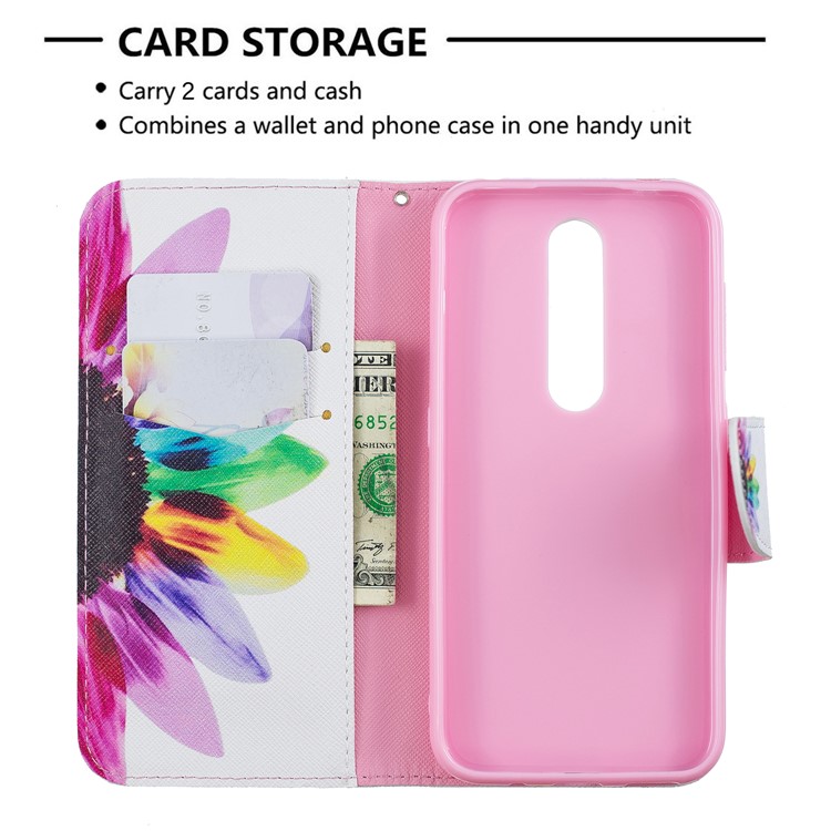 Padrão De Impressão PU Carteira De Couro Suporte Tampa Flip Para Nokia 4.2 - Padrão De Pétalas-6