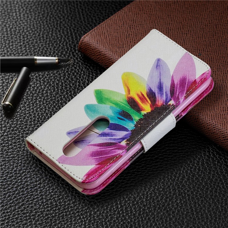 Padrão De Impressão PU Carteira De Couro Suporte Tampa Flip Para Nokia 4.2 - Padrão De Pétalas-8