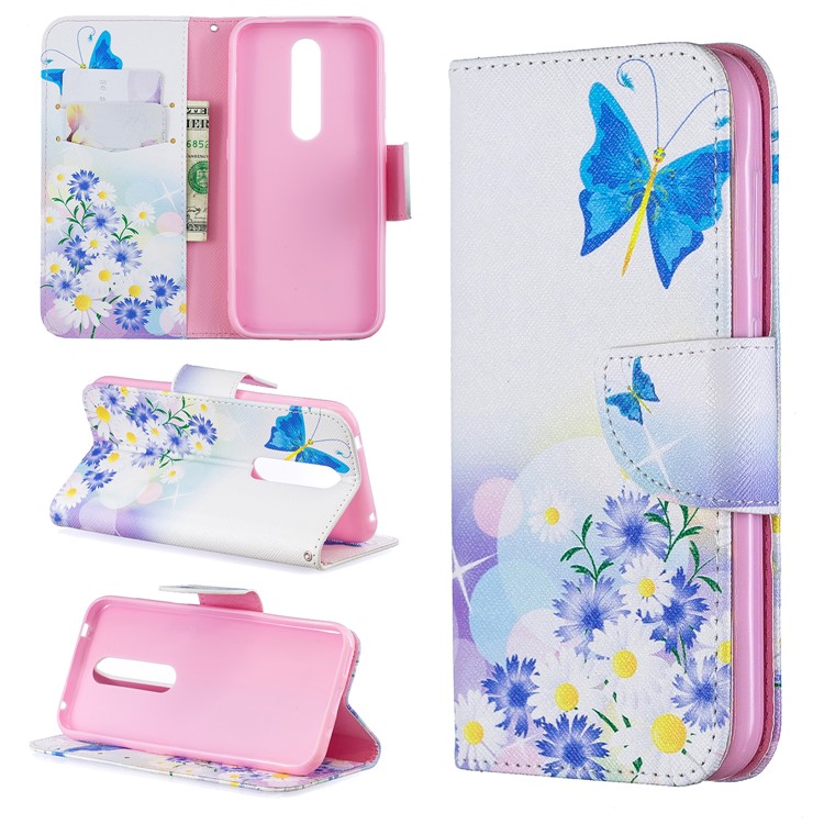Pattern Printing PU Leather Wallet Stand Flip Cover for Nokia 4.2 - Blue Butterflies-1