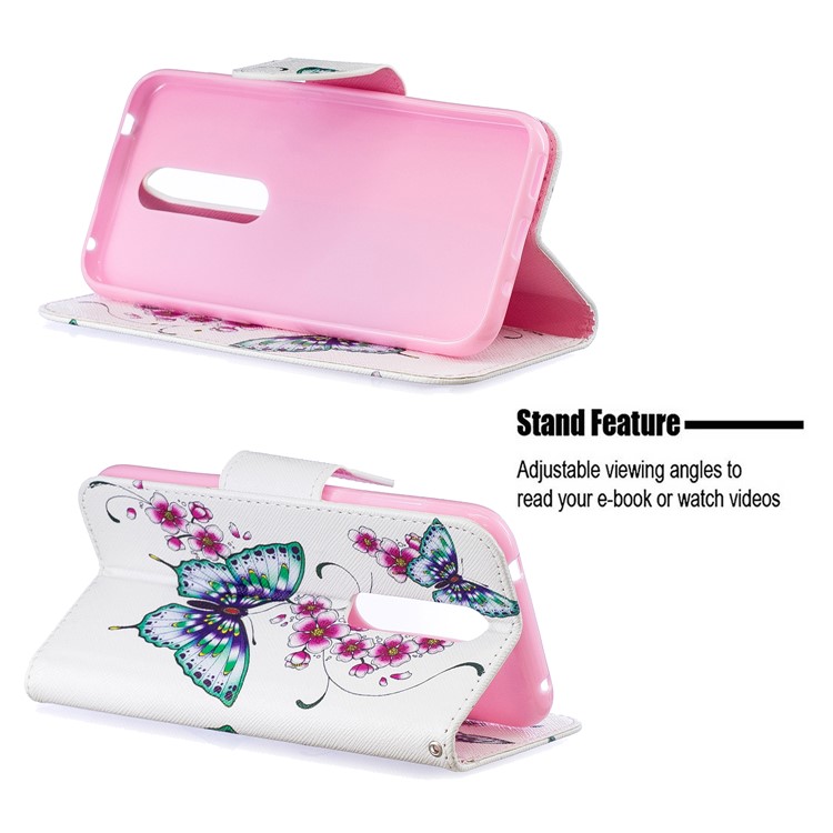 For Nokia 4.2 Pattern Printing Leather Stand Wallet Case - Roses and Butterfly and Flower-5