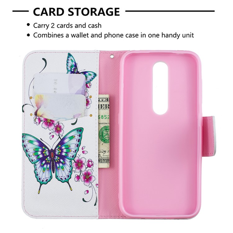 For Nokia 4.2 Pattern Printing Leather Stand Wallet Case - Roses and Butterfly and Flower-6