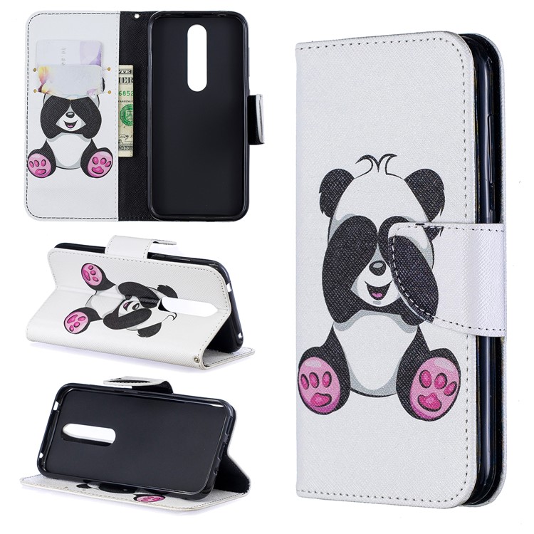 Pour Étui Portefeuille Stand Support Cuir Nokia 4.2 - Roses Et Panda Mignon-1