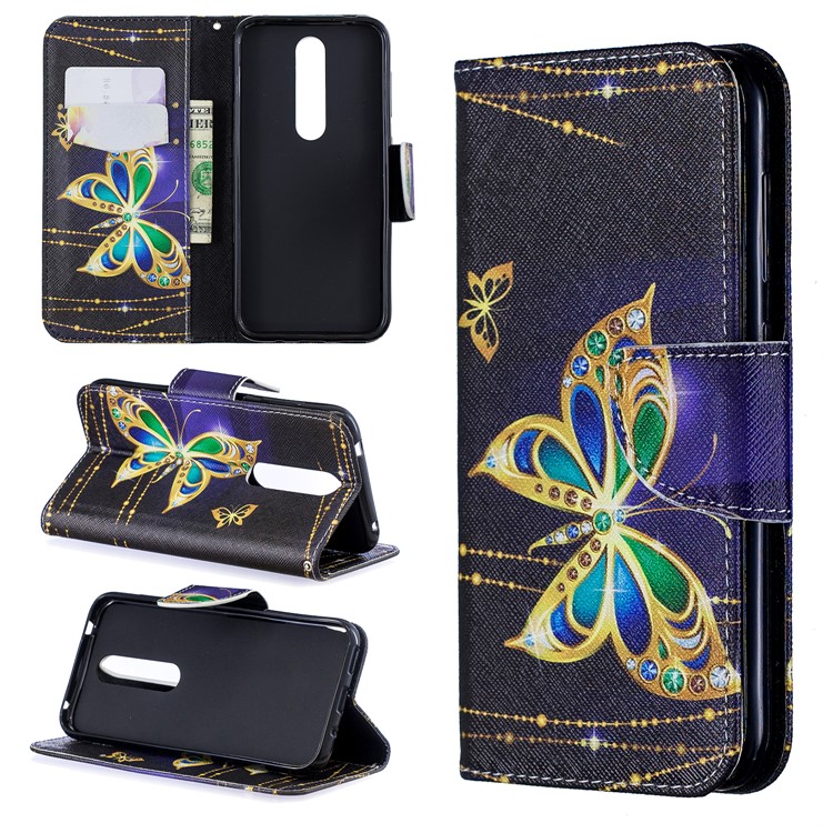 For Nokia 4.2 Pattern Printing Leather Stand Wallet Case - Roses and Colorized Butterfly-1