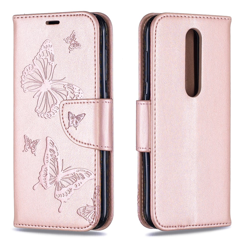 Imprint Butterfly Leather Wallet Case Для Nokia 4.2 - Розовое Золото