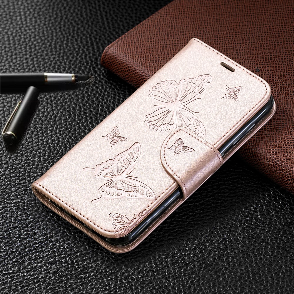 Imprint Butterfly Leather Wallet Case Для Nokia 4.2 - Розовое Золото