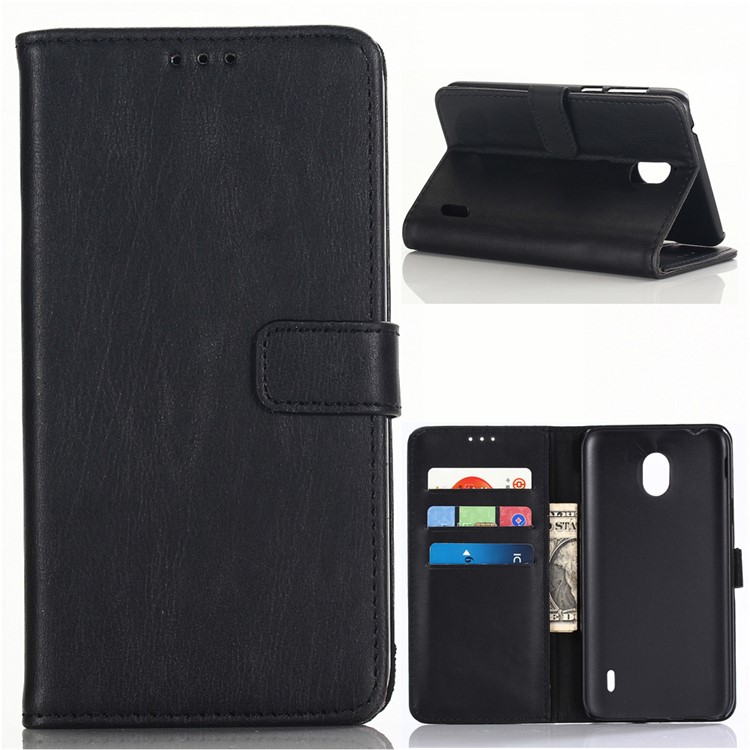 Crazy Horse Leather Wallet Case for Nokia 1 Plus - Black-1