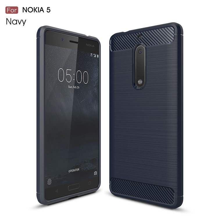 Carbon Fibre Brushed TPU Gel Case for Nokia 5 - Dark Blue-1