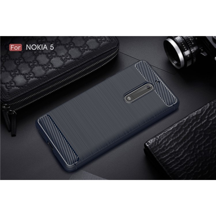 Carbon Fibre Brushed TPU Gel Case for Nokia 5 - Dark Blue-2