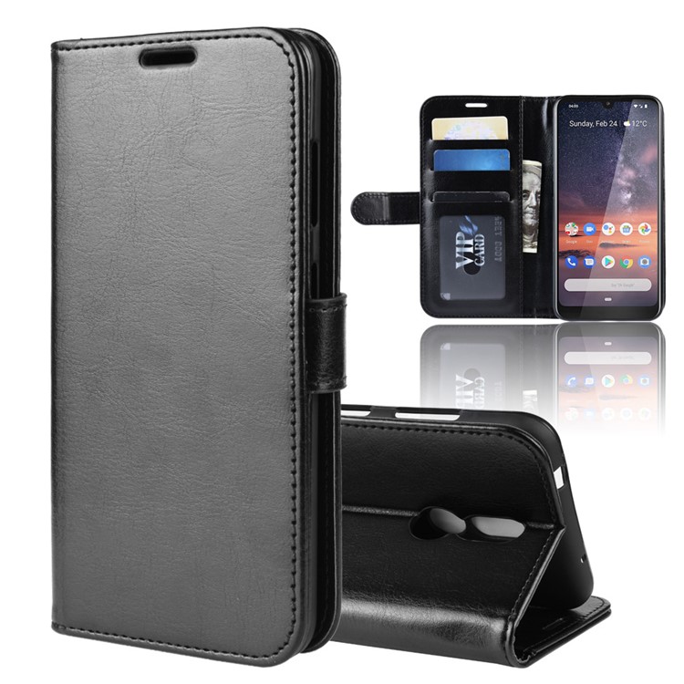 Crazy Horse Wallet Leather Stand Case for Nokia 3.2 - Black-1