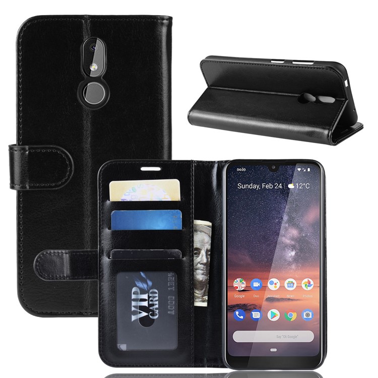 Crazy Horse Wallet Leather Stand Case for Nokia 3.2 - Black-2