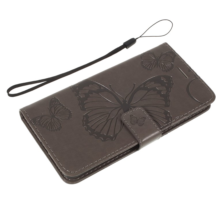 Imprint Butterfly Leather Wallet Stand Case for Nokia 1 plus - Grey-10