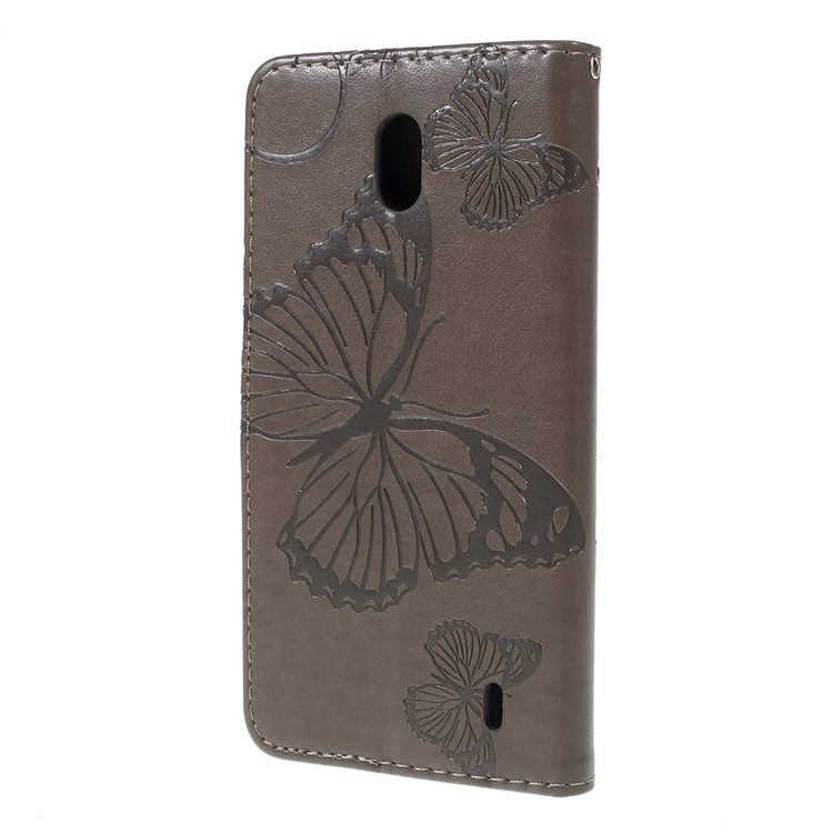 Imprint Butterfly Leather Wallet Stand Case for Nokia 1 plus - Grey-2