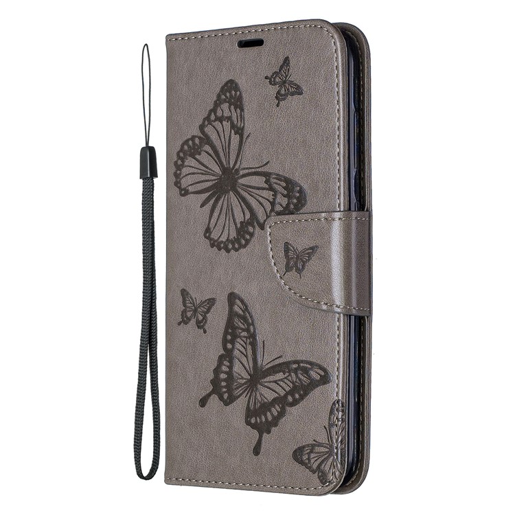 Imprint Butterfly Leather Wallet Casing for Nokia 3.2 - Grey-2