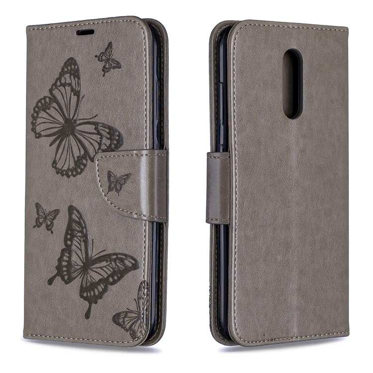 Imprint Butterfly Leather Wallet Casing for Nokia 3.2 - Grey-4