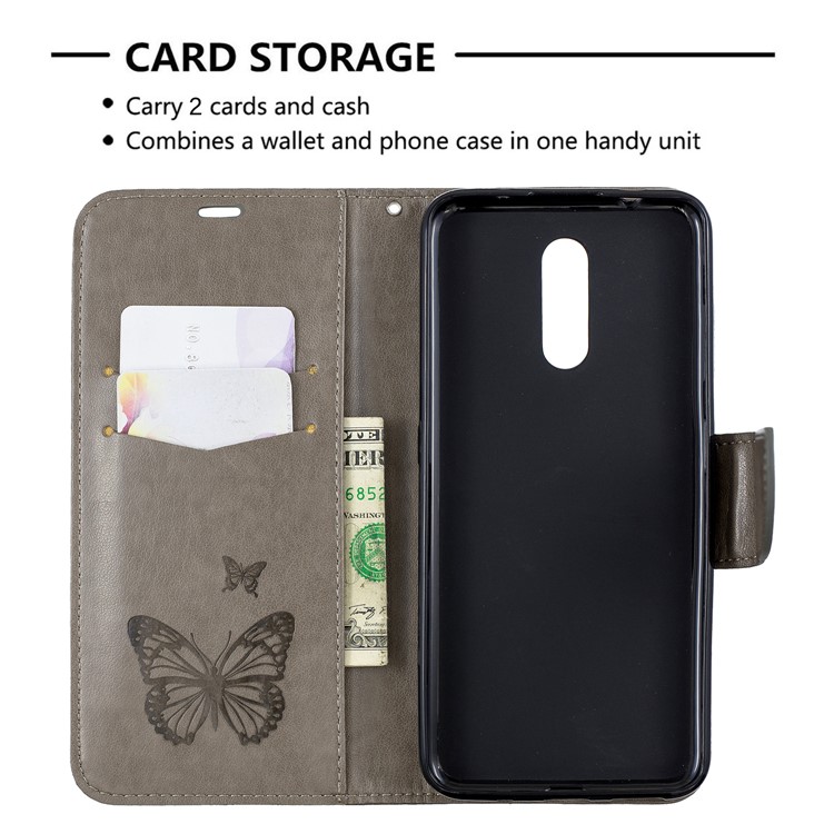 Imprint Butterfly Leather Wallet Casing for Nokia 3.2 - Grey-6