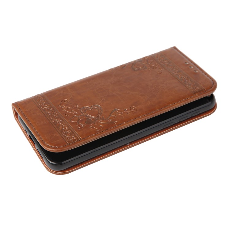 Imprint Hearts Leather Wallet Case for Nokia 5.1 - Brown-3