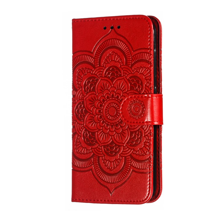 Imprint Mandala Flower Leather Wallet Case for Nokia 4.2 (2019) - Red-3