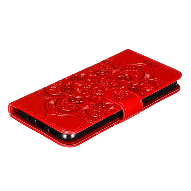 Imprint Mandala Flower Leather Wallet Case for Nokia 4.2 (2019) - Red-5